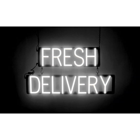 SpellBrite FRESH DELIVERY LED Sign for Business. 28.4" x 15.0" White FRESH DELIVERY Sign Has Neon Sign Look With Energy Efficient LED Light Source. Visible from 500+ Feet, 8 Animation Settings.