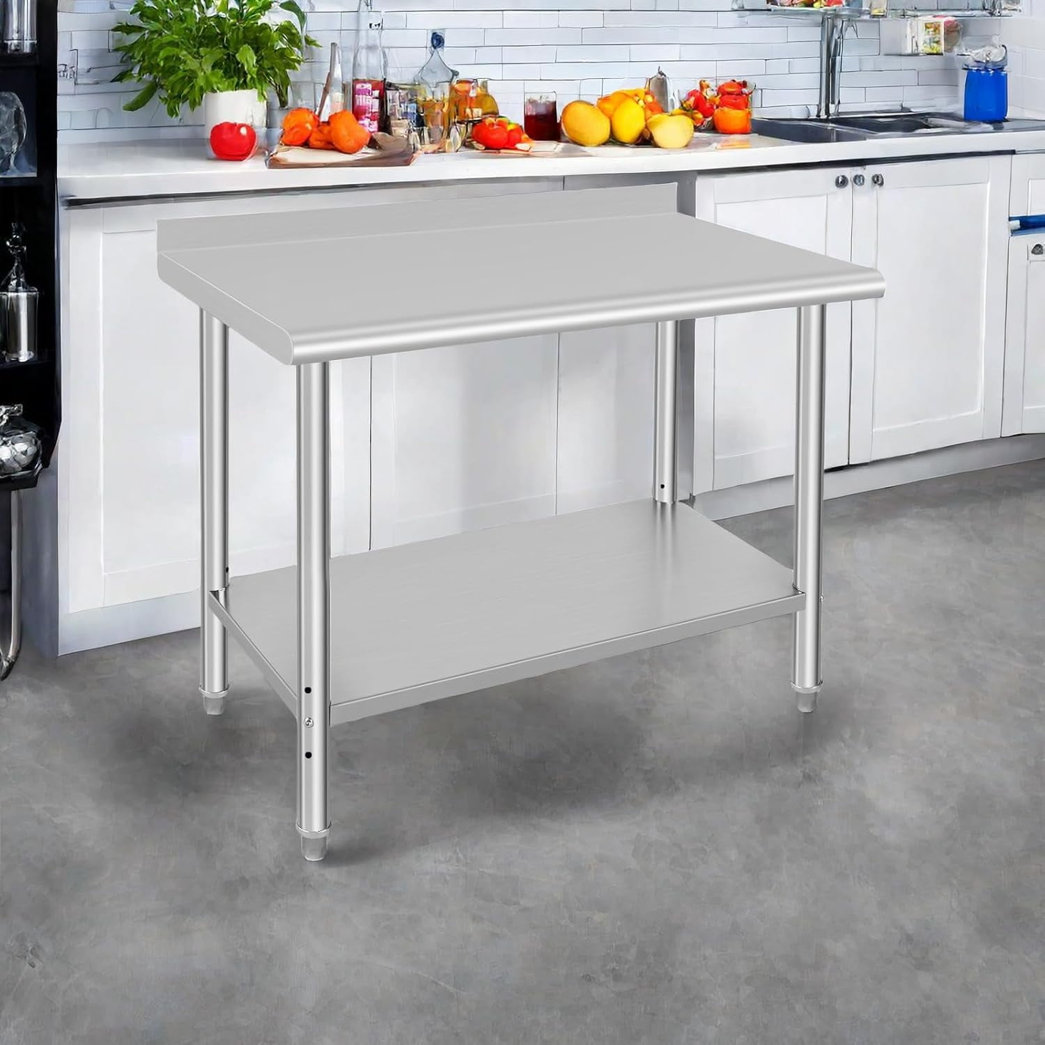 OUTGOODS Stainless Steel Work Table, NSF Commercial Grade, Adjustable Shelf, Silver