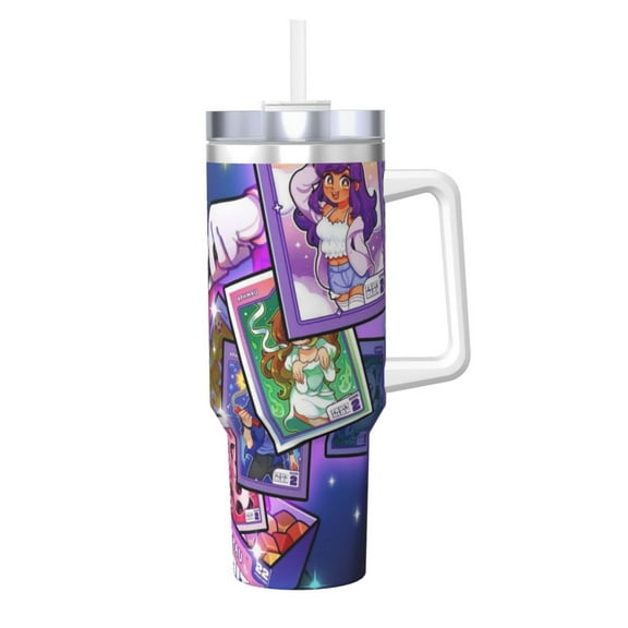 Aphmau 40 OZ Ice Bully Cup with Handle Straw, Double Wall Stainless Steel Tumbler Travel Coffee Cup with Lid, Insulation and Cooling Cup for Birthday Present