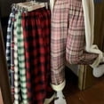 thumbnail image 4 of Pantalones a cuadros de piel de cordero con forro polar grueso para otoño e invierno, pantalones rectos holgados y adelgazantes de cintura alta para mujer, pantalones casuales de pierna ancha que, 4 of 5
