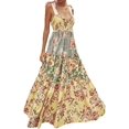 thumbnail image 1 of Brewee Robe Boho à Imprimé Floral d'Été 2024 pour Femmes, Bretelles Spaghetti, Volants, Ligne A, Longue Robe Maxi de Plage, 1 of 7