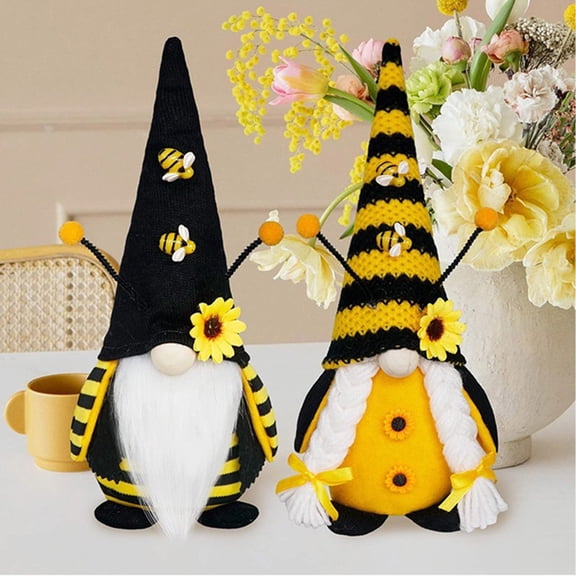 Bee-Themed Faceless Gnome Doll, Soft Plush Ornament, for Home, Shelf, Mantel, Seasonal Display, Cute Decor Accent