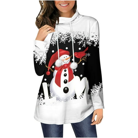 

jsaierl Christmas Sweatshirt Women Long Sleeve Snowman Graphic Top Workout Crewneck Sweatshirt Hooded Tunic Pullover Christmas Gifts for Teen Girls