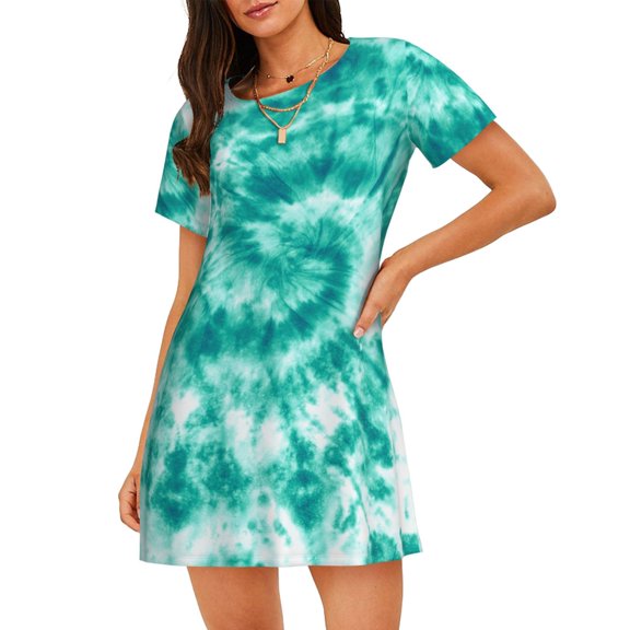 Blue Tie Dye Hippie Women'S Nightgown Sleepwear Short Sleeves Nightshirt Loose Comfy Pajama 3x-Large