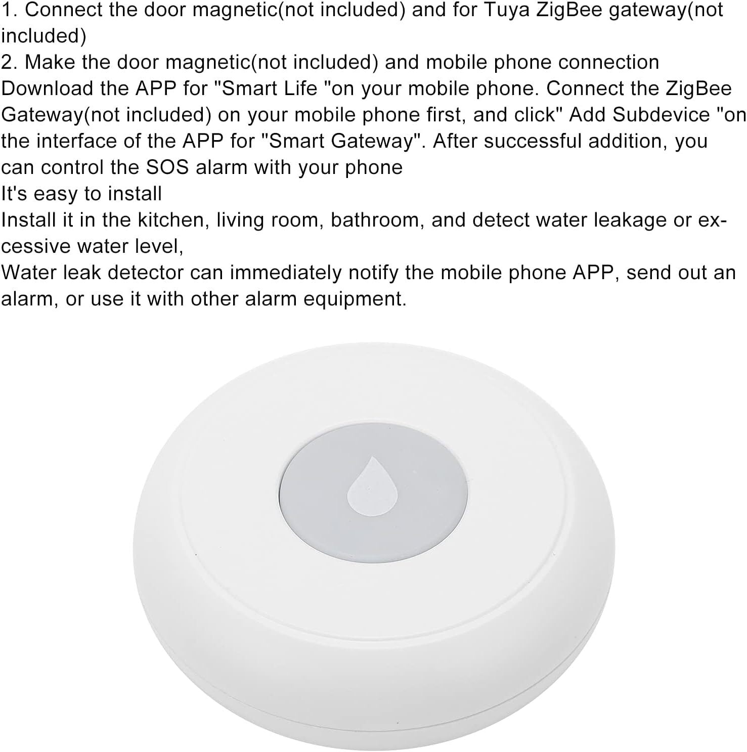 Zigbee Water Leak Sensor, Wireless Smart Water Leak Detector with App Alerts and Remote Monitor, Water Level Sensor Alarm for Home