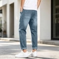 thumbnail image 6 of YLSDY Men's Roll Cuff Elastic Waist Jeans, Drawstring Design, Relaxed Fit Casual Daily Denim Pants Navy L, 6 of 9