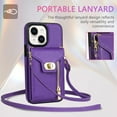thumbnail image 6 of Allytech Crossbag Case for Apple iPhone 14 6.1" - PU Leather TPU Back Cover Multiple Cards Slots Zipper Pocket Wallet Shockproof Bumper Protective Phone Case for iPhone 14 - Purple, 6 of 7