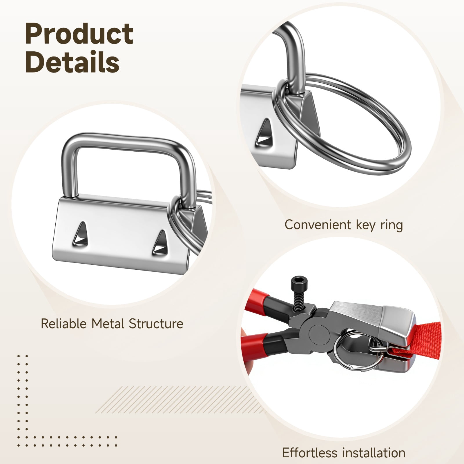 61 Pcs Keychain Hardware Set with Key Fob Pliers Tool, Includes 60 Metal Key Fob Clips with Attached Key Rings, Heavy Duty Wristlet Making Supplies for Wristlet, Lanyard, Chain