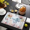 thumbnail image 3 of Octopus Coastal Placemats Set of 8, Summer Beach Ocean Shell Jellyfish Starfish Placemats for Dining Table, Place Mats for Kitchen Tabletop, Waterproof Wipeable Dining Table Mats Set, 3 of 9