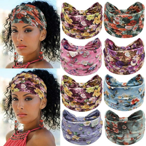 Dalrosia Boho Headbands for Women, Twist Knotted Head Bands for Women's Curly Hair Non Slip, Wide Turban Cloth Hairbands, Elastic Hair Accessories for Girls Yoga