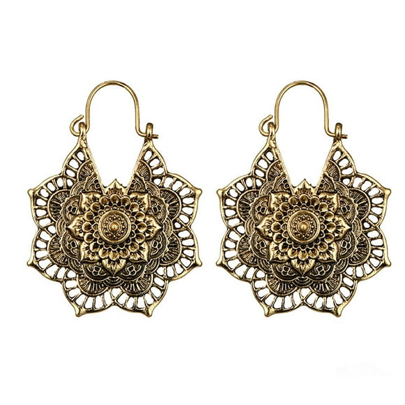 Antique silver Gypsy Indian Ethnic Hoop Dangle Earrings Boho