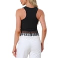 thumbnail image 3 of INSPIRE CHIC Women's Top Ribbed Knit Tank Crew Neck Sleeveless Crop Tassel Trim Vest XS Black, 3 of 6