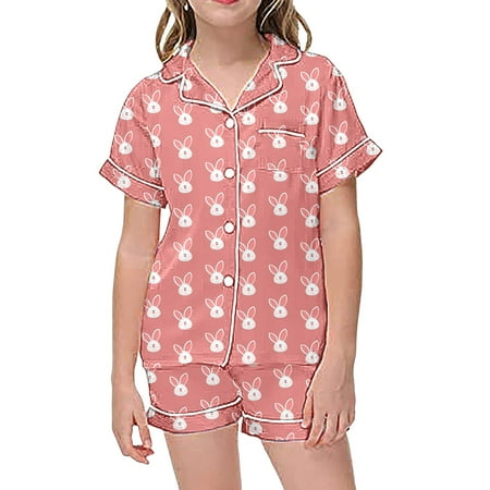 

Gunia Toddler Girls Pajamas Sets 2 Piece Kids Children Graphic Print Short Sleeve Button Shirt Shorts Homewear Sleepwear 2-3 Years