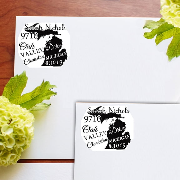 Custom Michigan State Map Rubber Stamp Personalized Family Address Ink Stamper Engagement Gift