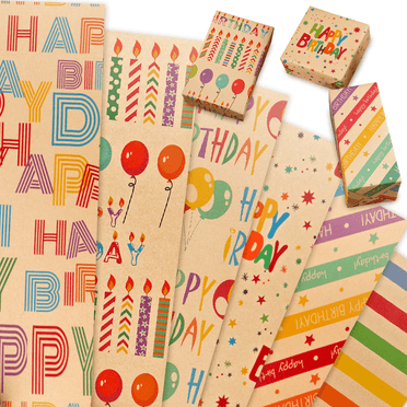 atopo Kraft Wrapping Paper Colorful Text Happy Birthday Design Perfect for Birthday Holiday Wrap Birthday Wrapping Paper Gift Wrapping Paper Set for Men Women Boys Kids