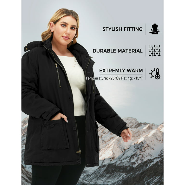 Soularge Women's Plus Size Padded Fleece Parka Coat with Hood (Black, 3X) - Walmart.com