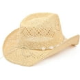 thumbnail image 5 of Western Cowgirl Hat, Straw Cowboy Hat for Women with Shapeable Brim, Beaded Hearts Trim, Shapeable Cowboy Hat, 5 of 6