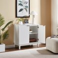 thumbnail image 2 of Mid-Century Modern Fluted 2 Door Storage Cabinet Accent Chest White Wood with Brass Handles for Living Room Dining Entryway, 2 of 6