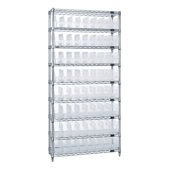 Quantum Storage WR9-201CL Wire Shelving Shelf Bin System - 64 Bins