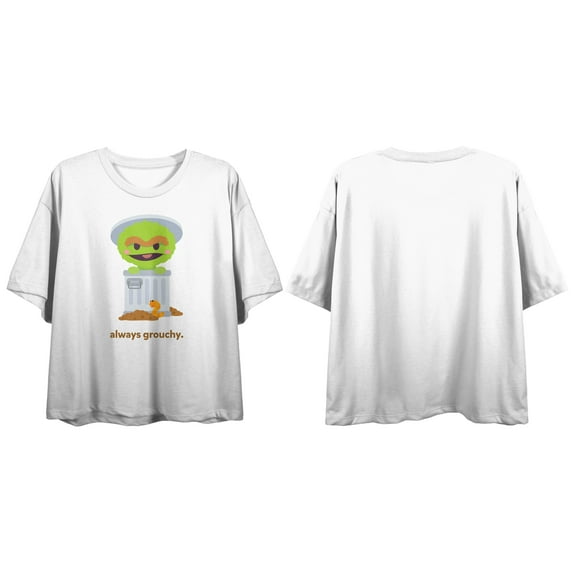 Sesame Street Always Grouchy Juniors White Crop T-shirt-2XL