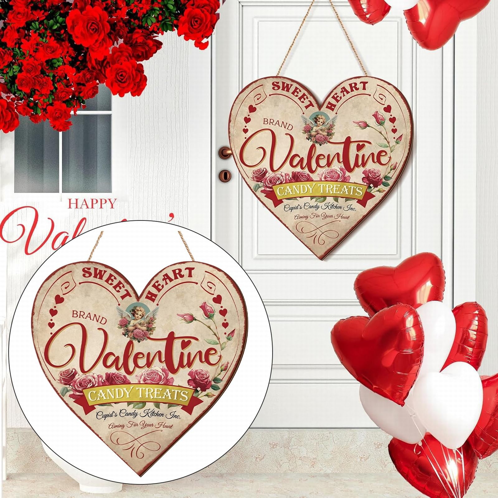 TERGAYEE Happy Valentines Day Banner,Valentine Day Door Porch