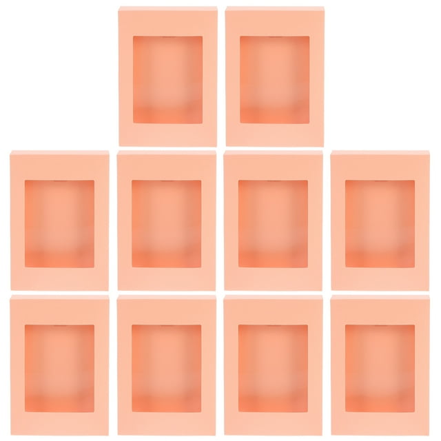 GOOHOCHY 10 unids Kraft Cajas de regalo Cajas de pastel de galletas Cajas de almacenamiento de artesanías con ventana clara