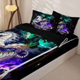 thumbnail image 3 of Metsweet Animal Dragon Tiger Unicorn Zipper Twin Comforter Sets with Fitted Sheet and 2 Pillowcases, Japanese Style Zipper Bedding Set,4-Piece,Black Reversible, 3 of 6