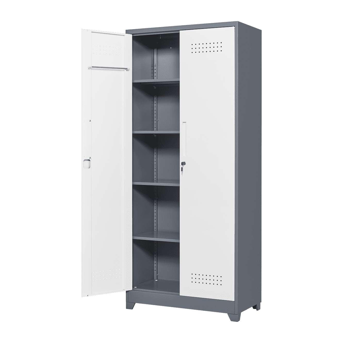 72'' Metal Garage Cabinet, Cleaning Tool Cabinets With Lockable Doors, High Broom Tool Storage Cabinets with Adjustable Shelves, for Kitchens, Offices, Shops, Grey+White