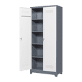 thumbnail image 4 of 72'' Metal Garage Cabinet, Cleaning Tool Cabinets With Lockable Doors, High Broom Tool Storage Cabinets with Adjustable Shelves, for Kitchens, Offices, Shops, Grey+White, 4 of 9