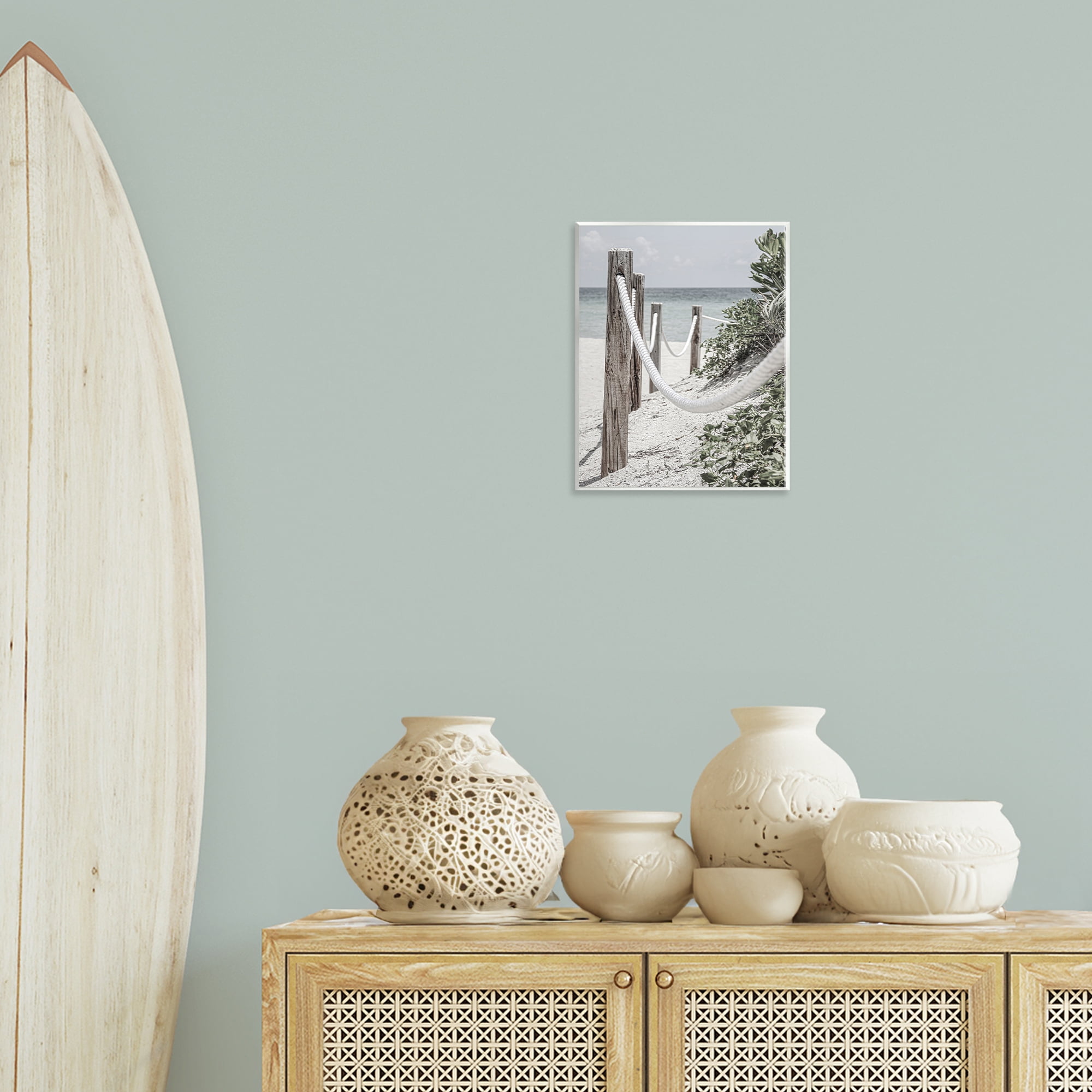 Stupell Industries Rope Fence Beach Landscape Photography Unframed Art Print Wall Art, 11 x 14