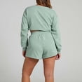 thumbnail image 5 of WCMZJ Women 2 Piece Outfits Sweat Shorts Sets 2024 Long Sleeve Casual Lounge Matching Set Sweatsuit Tracksuit Clothes with Pockets Green XL, 5 of 9