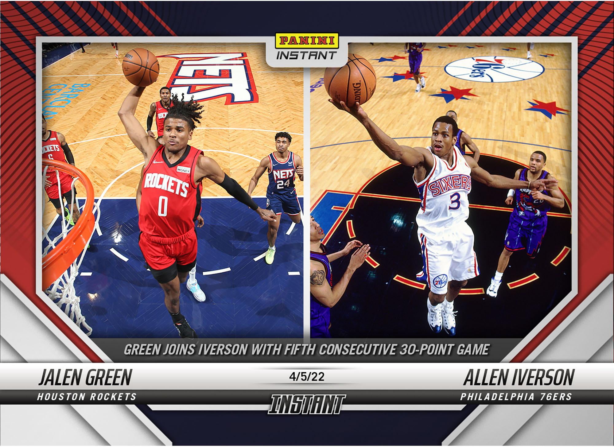 Jalen Green Houston Rockets and Allen Iverson Philadelphia 76ers Fanatics  Exclusive Parallel Panini Instant Green Joins Iverson in NBA Record Books  Single Trading Card - Limited Edition of 99 - Walmart.com