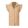 thumbnail image 3 of Women's Vests Ruffle Sleeve Winter Button Down Padded Gilet With Pockets Womens plus Vest Jackets Sleeveless Duster Leather Jacket Womens Vest Suit Vest Ladies Teal Vest for Women Womens Vests Fashion, 3 of 4