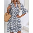 thumbnail image 6 of Womens Loose Fit V Neck Casual Short Dress Summer Flowy Mini Dress Beach 10996 Blue M, 6 of 9