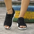 thumbnail image 2 of Xfvqtps Wedge Sandals for Women Mesh Lace up Hollow out Side Cutout Peep Toe Slip on Slingback Thick Soft Sole Beach Summer Sandals Black, 2 of 8
