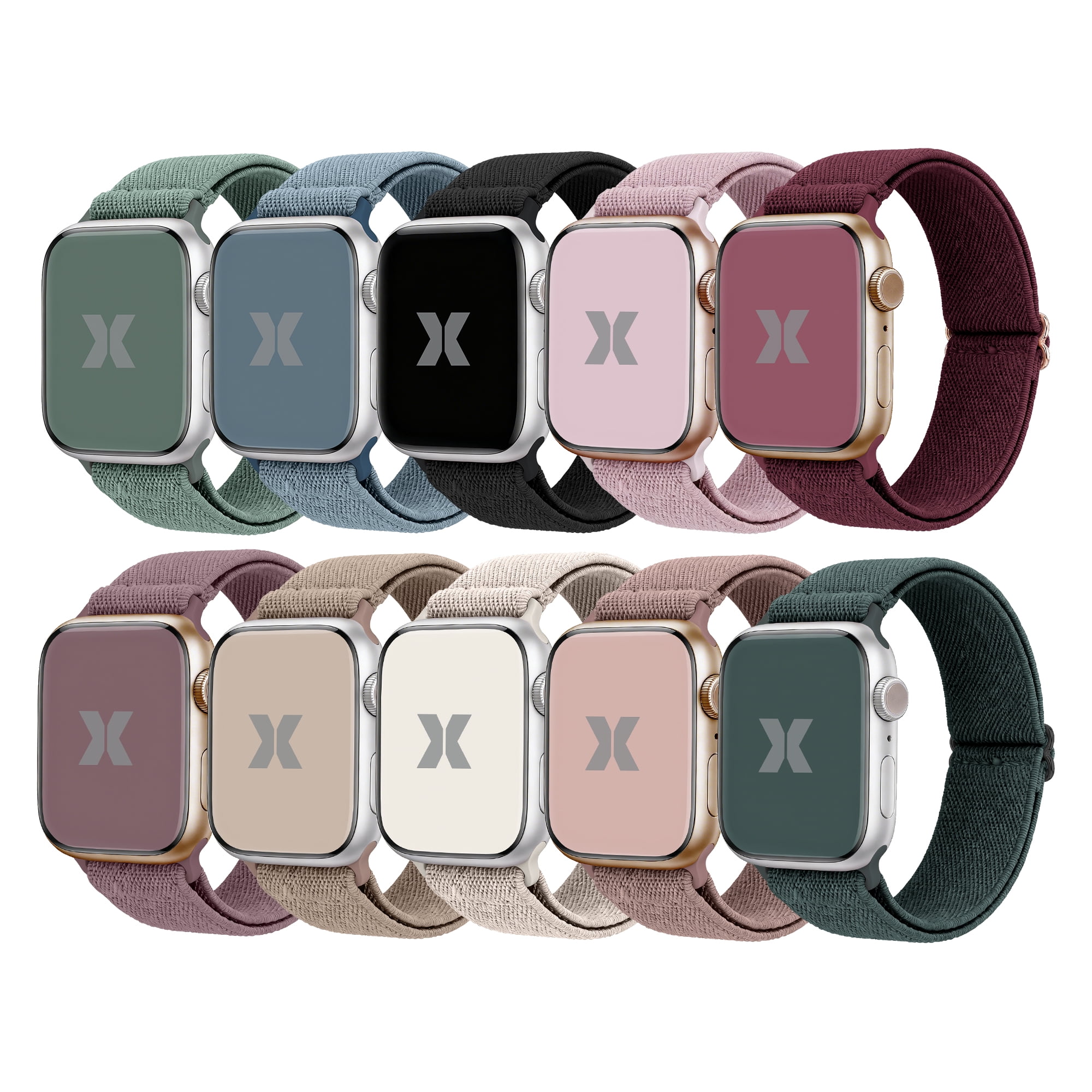 Xtreme 10-Pack Stretchy Sport Bands for Apple Watch Series 1-10 and Ultra 2, Adjustable Elastic Smartwatch Bands with Large and Small Adapters, Assorted Colors