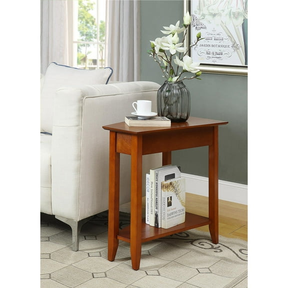 HomeStock Suburban Sophistication End Table with Shelf - 24"x16"x24" Narrow Triangular Design, Solid Wood, Versatile for Small Spaces