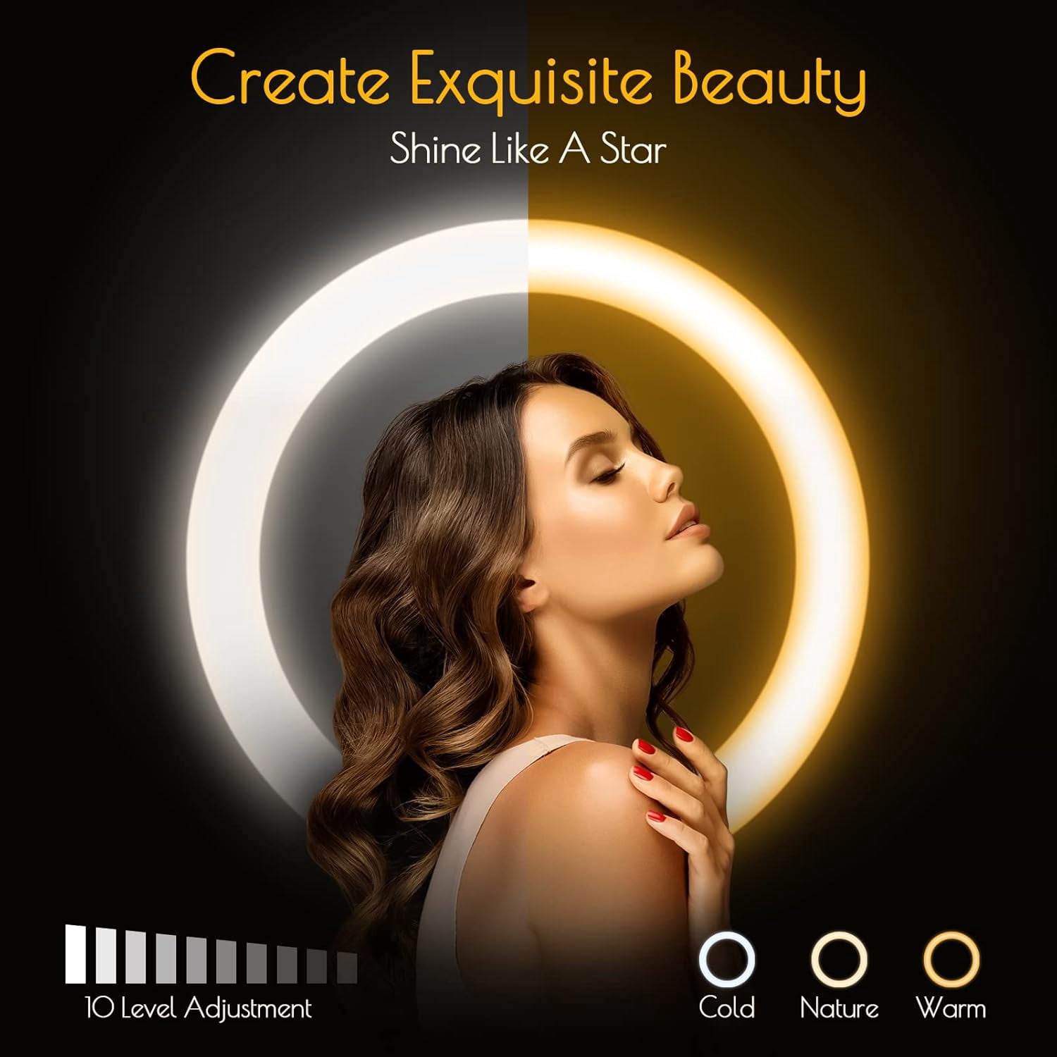 ZCD 10" Selfie Ring Light with Tripod Stand, 72'' Tall & Phone Holder, 38 Color Modes, Stepless Dimmable/Speed LED Ring Light for iPhone & Android,YouTube, Makeup,TIK Tok