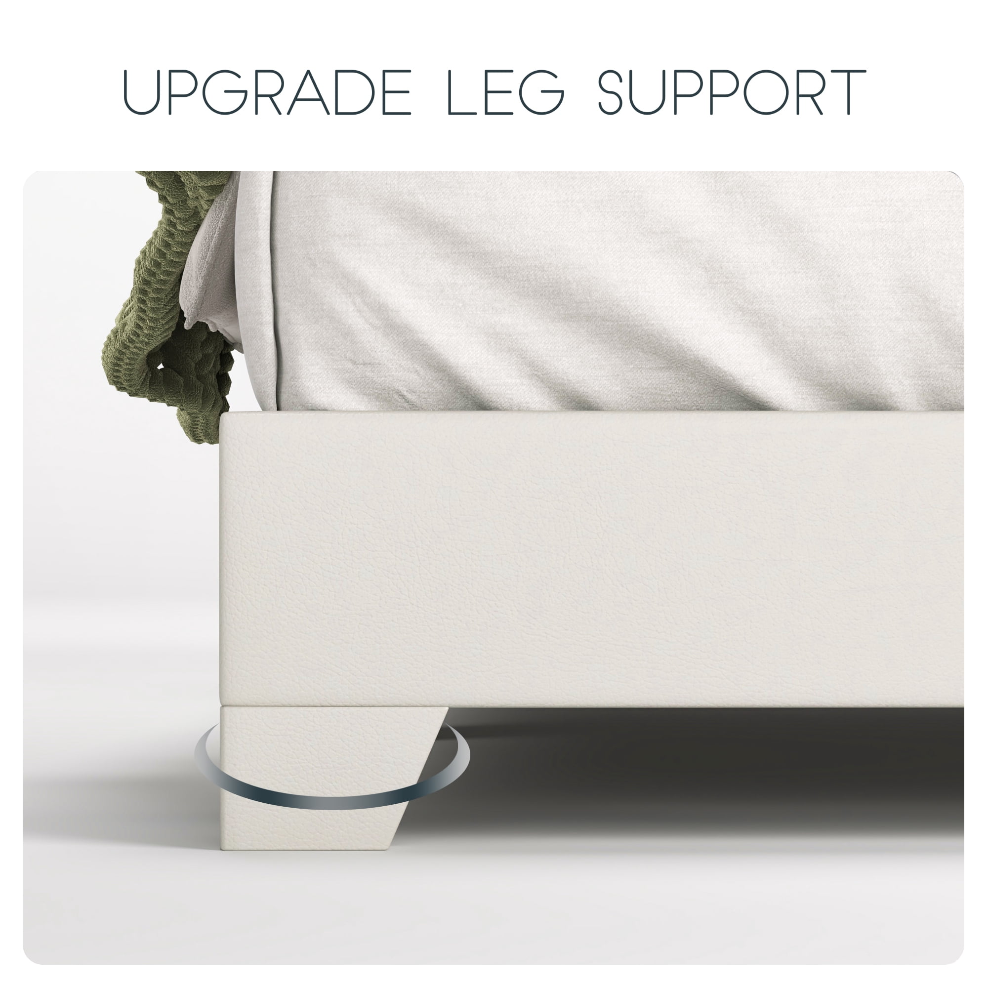 Einfach Full Size White Leather Upholstered Bed Frame with Adjustable Headboard, No Box Spring Needed, Low