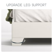 Einfach King Size White Leather Upholstered Bed Frame with Adjustable Headboard, No Box Spring Needed, Low