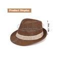 thumbnail image 3 of Gustave Straw Trilby Fedora Hat for Men Women Short Brim Panama Sun Hat Summer Breathable Beach Hat - Coffee, 3 of 8