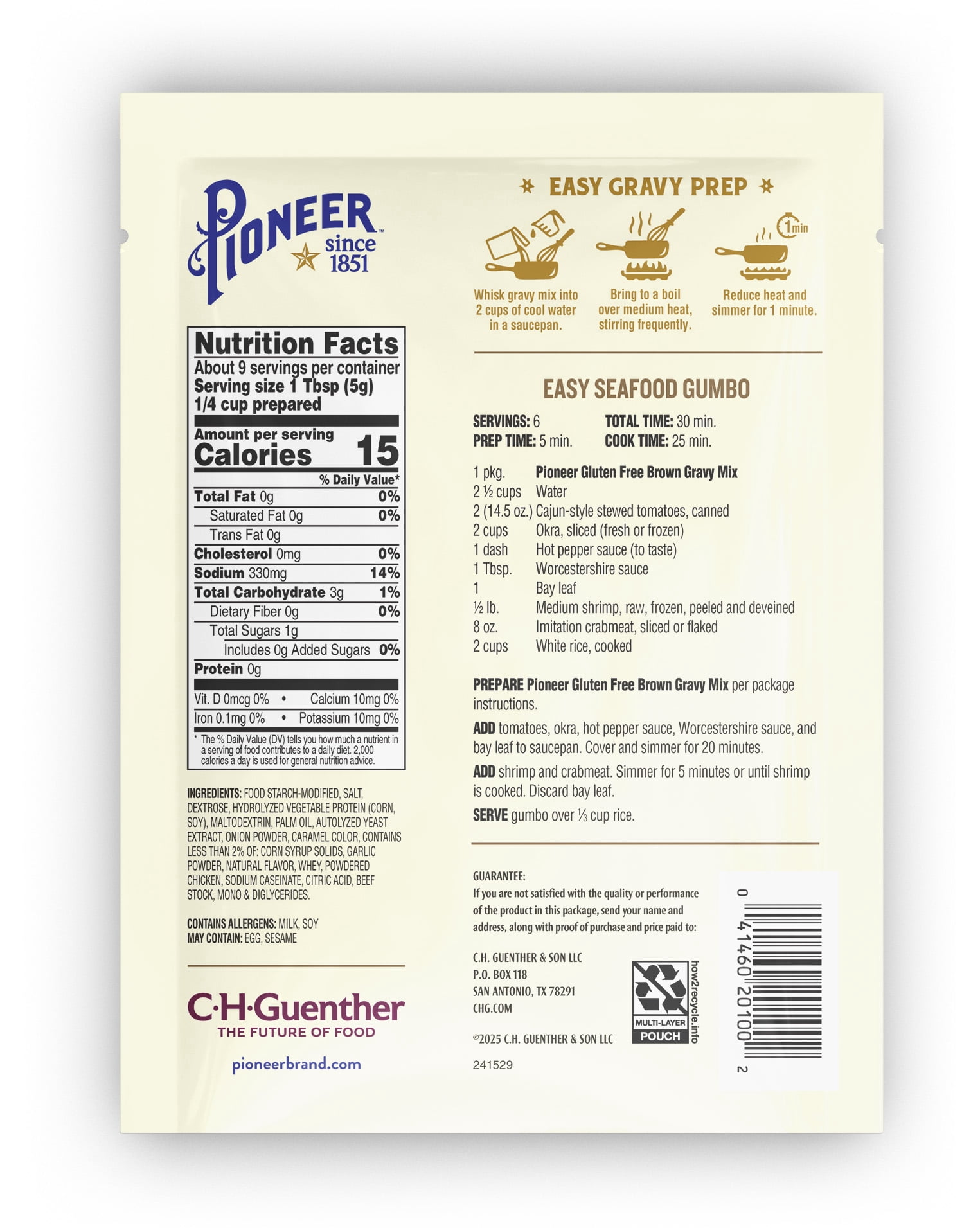 (3 pack) Pioneer Gluten Free Brown Gravy Mix 1.61 oz. Packet