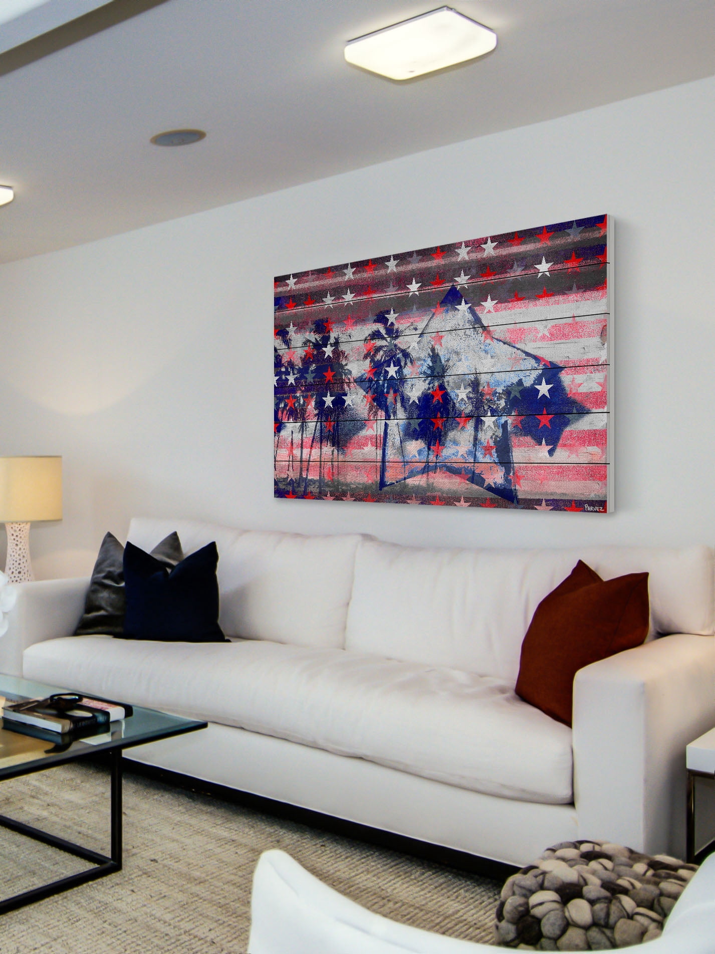 Parvez Taj "Stars and Palms" Print on White Wood