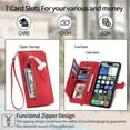 thumbnail image 6 of Case for iPhone 17,Magnetic Leather Wallet Card Pocket Zipper Case Kickstand Cover with Wrist Strap for iPhone 17 6.3-inch, 6 of 10
