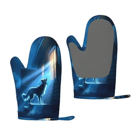 

Zeuib A Wolf Barks Out A Window Print Oven Mitts Oven Gloves with Non-Slip Silicone Heat and Slip Resistant Cooking Mitt Set for Cooking and Baking (2 Count)