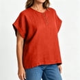 thumbnail image 5 of Lopecy-Sta Women’s Top Round Neck Partial Placket Linen Blend Cap Sleeve Loose Oversized Blouse Lightweight Breathable Crinkle Fabric Casual Shirt, 5 of 6