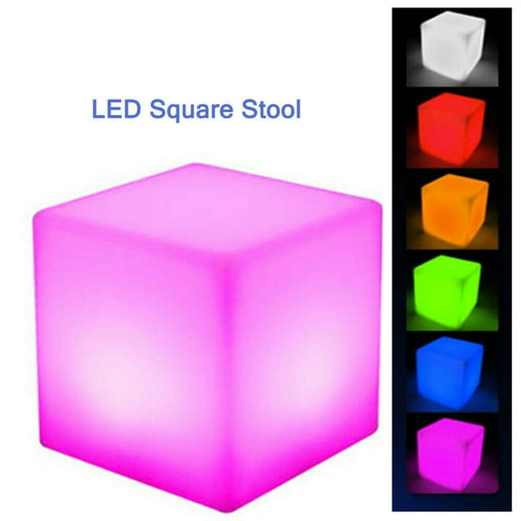 Loyalheartdy 12"/17" LED Color Glowing Cube Stool 16 RGB Colours Rechargeable Cordless Cube Seat Chair Waterproof w/Remote 110V