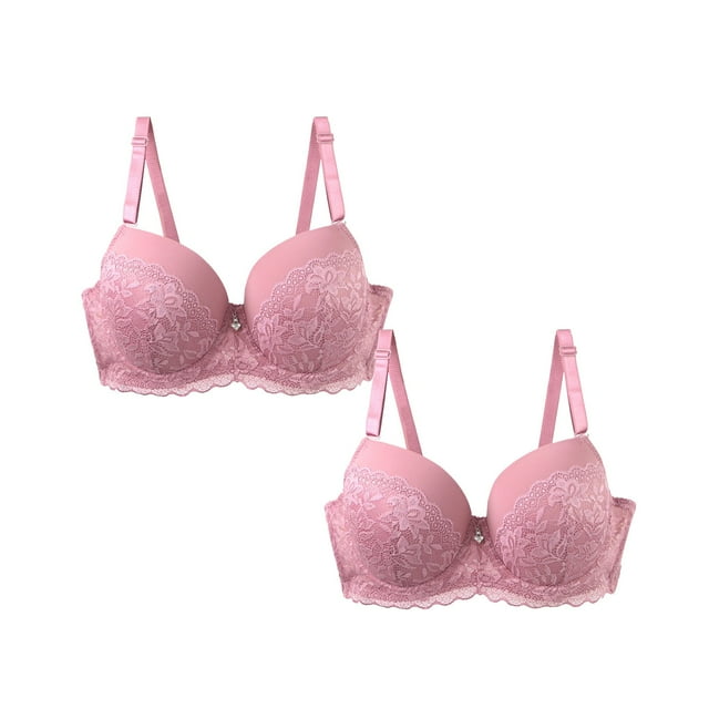 ManxiVoo 2 Pack Underwire Bra for Women Plus Size Full Coverage Lace Underwear Comfortable Support Daily Wear 90D Size