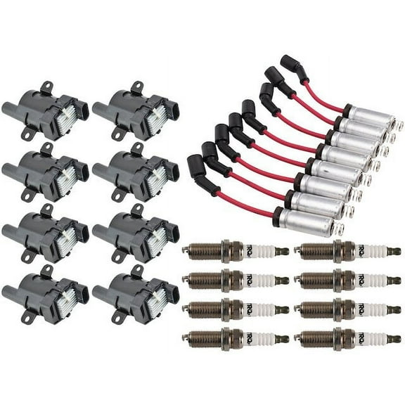 Ignition Coil Spark Plug and Wire Set 17 Piece - Compatible with 1999 - 2006 GMC Sierra 1500 2000 2001 2002 2003 2004 2005