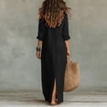 thumbnail image 3 of Bbyeadc Shirt Dresses for Women Maxi Long Sleeve Henley Button Front Collared Shirt Dresses Side Slit Solid Color Classic Beach Outfits,Black (L), 3 of 4